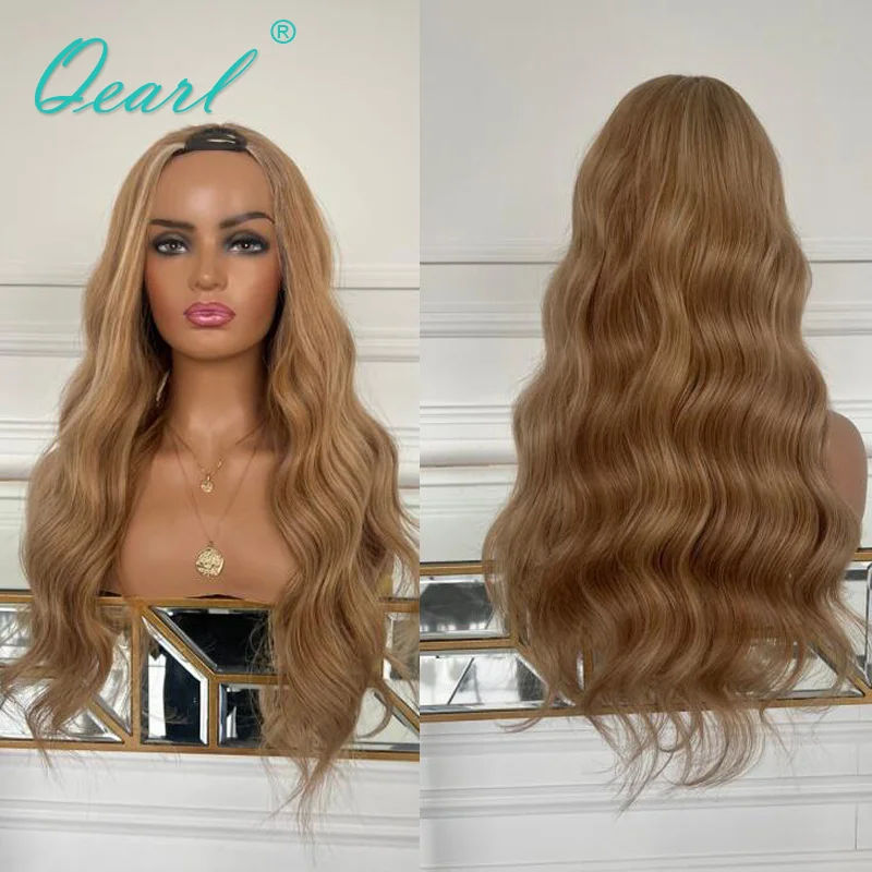 

New In U Part Wig Human Hair Loose Body Wave 2x4/1x3 V Part Wigs for Women Golden Brown Blonde Natural Hair Wig 200% Thick Qearl