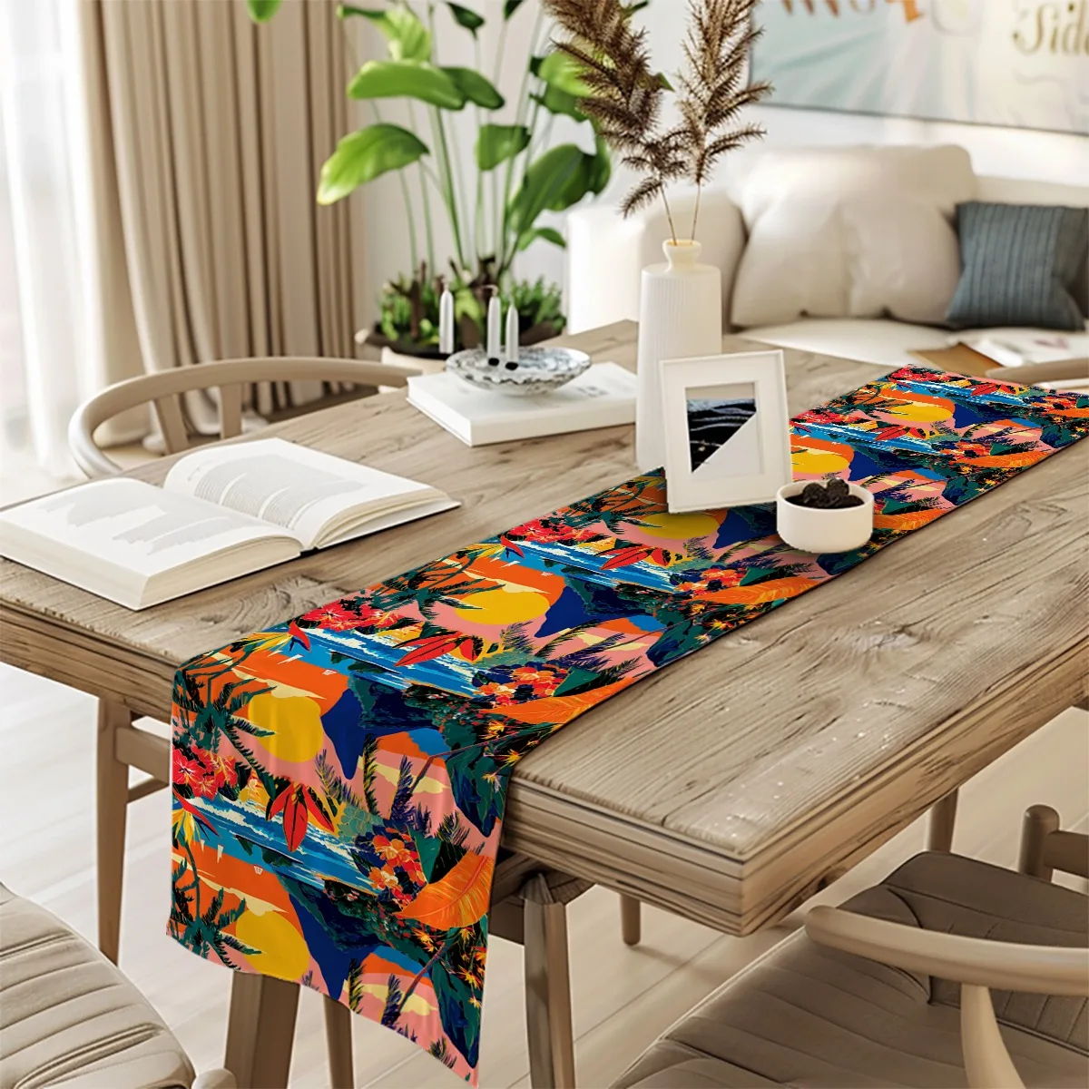 decoration table runner Tropical Bird of Paradise Flowers Summer Style Tablecloth for festival home party decor,available in mul