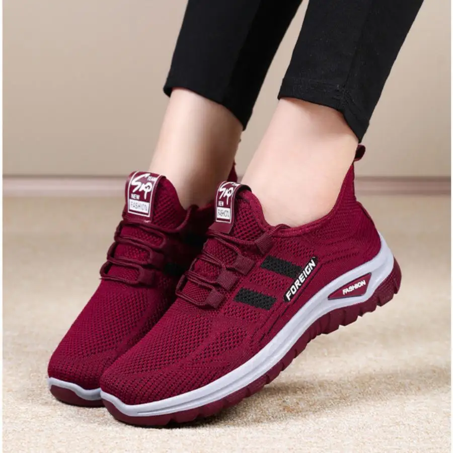

Женские бордовые дышащие кроссовки из сетки, легкие повседневные туфли для ходьбы с мягкой подошвой