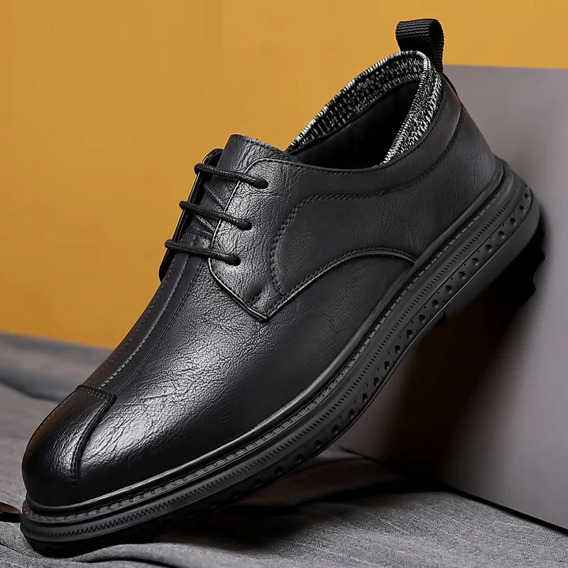 Shoes Men Dress Leather Fashion Men Flats Shoes lace up black oxfords Retro round Toe Oxford Male Footwear Zapatos