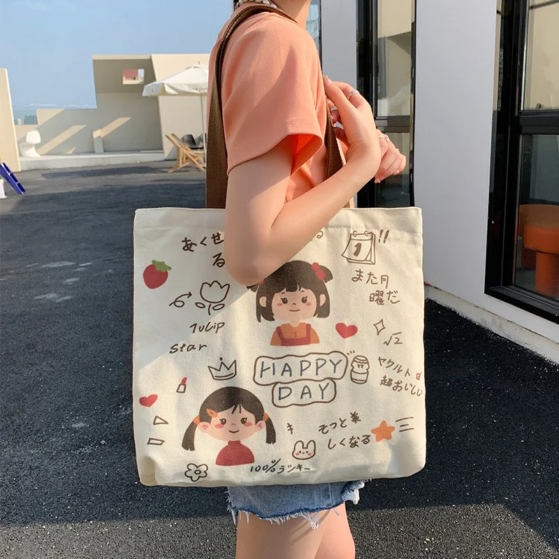 Canvas Bag Female Messenger Bag Large-capacity Backpack Female Korean Version Hand-held Simple Tutorial One-shoulder Tote Bag