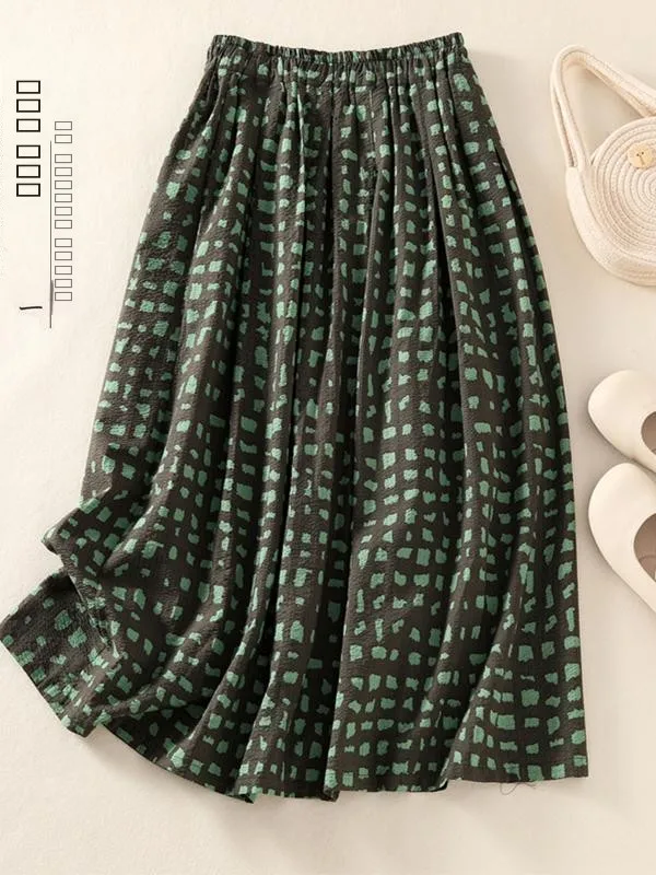 

Retro een Plaid f Skirt Women's Spring Autumn Ele Elastic High Waist Slimming Midi A-Line Skirt Commute Sle Print