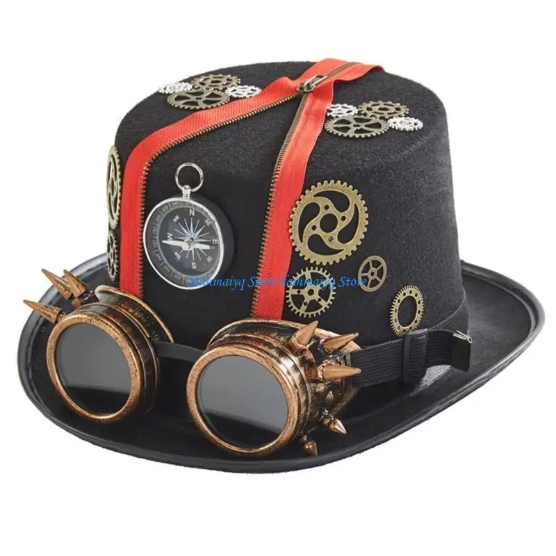 573B Steampunk Hat With Goggles Halloween Steampunk Top Hat Steampunk Time