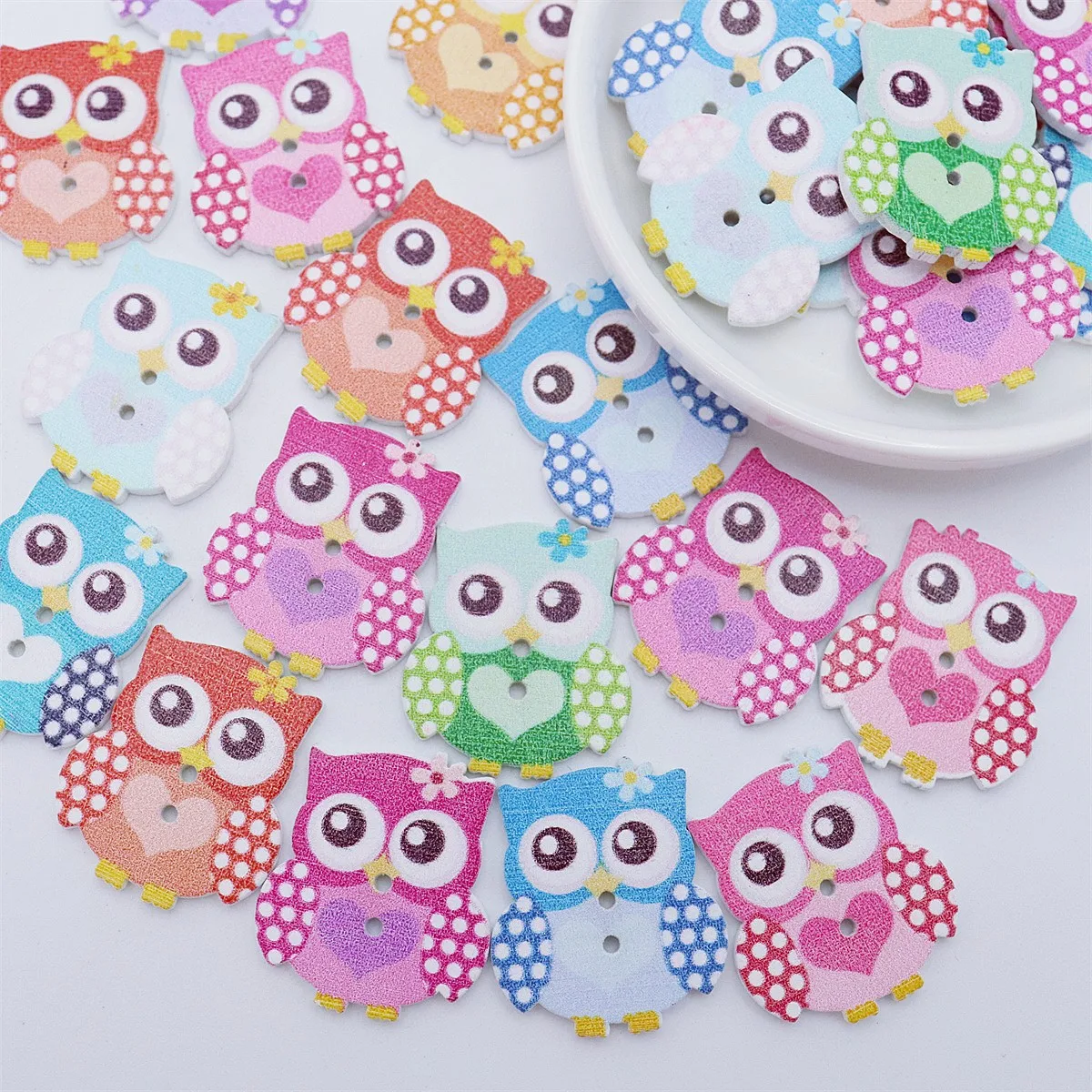 50pcs Wooden Character Cartoon Buttons Owls Butterflies Turtle Bird Hedgehog Sewing DIY Craft Scrapbooking Embellishments Decor