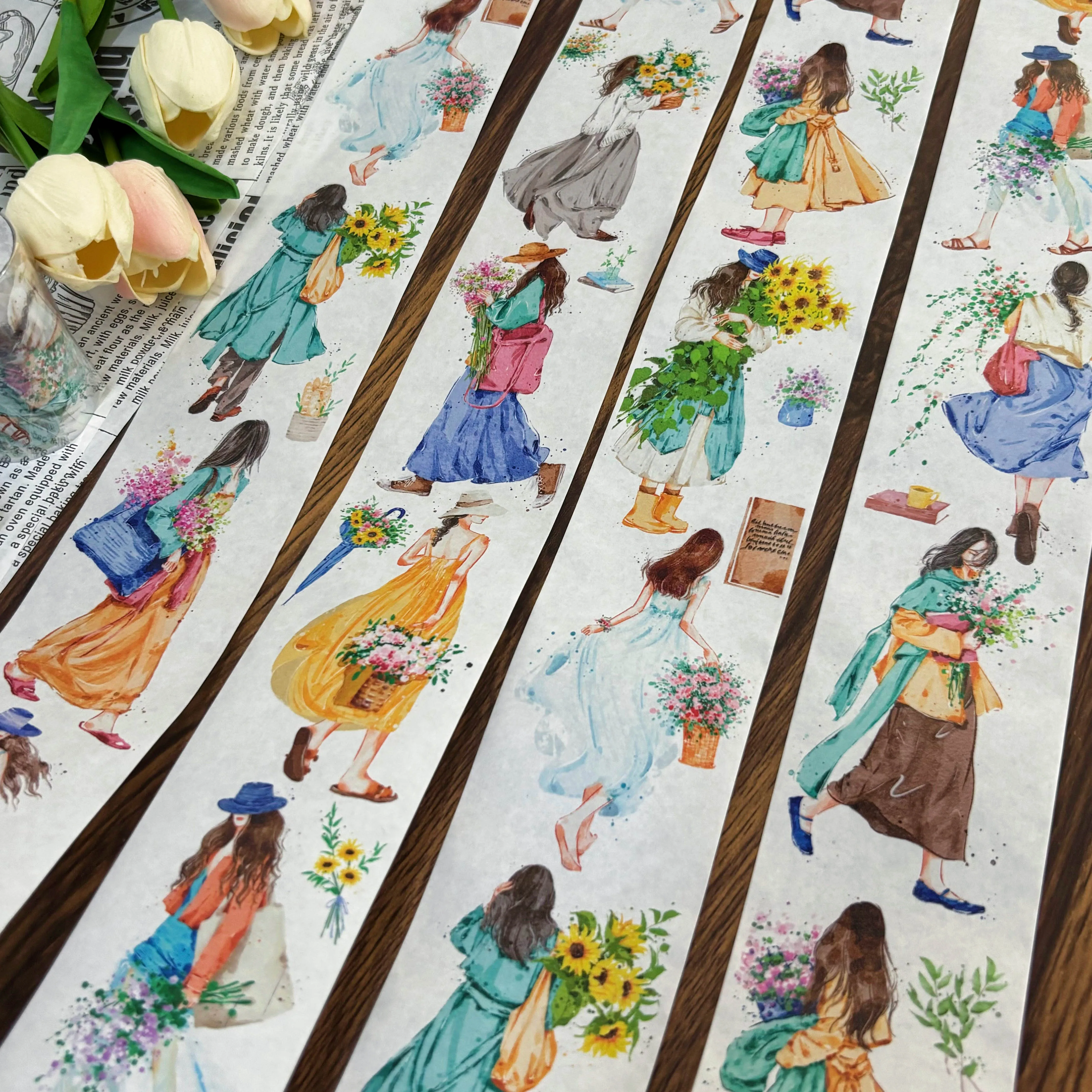 

Flower Dream] Light Retro Wind Journal Girl Washi Pet Tape Character