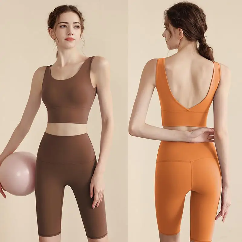 高強度レディーススポーツブラ＆ショーツセット、アンチオ、アンチサグ、ランニングフィットネスベスト、インテイテッドヨガウェア、美しい...