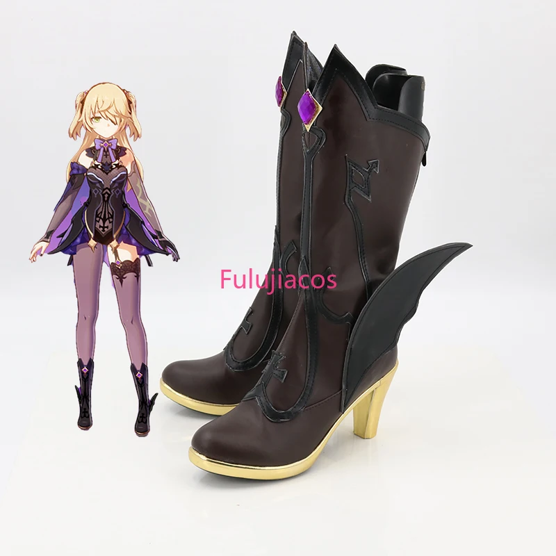 Fulujiacos Genshin Impact Fischl Cosplay Shoes Boots Halloween Party Game Cosplay Shoes Prop
