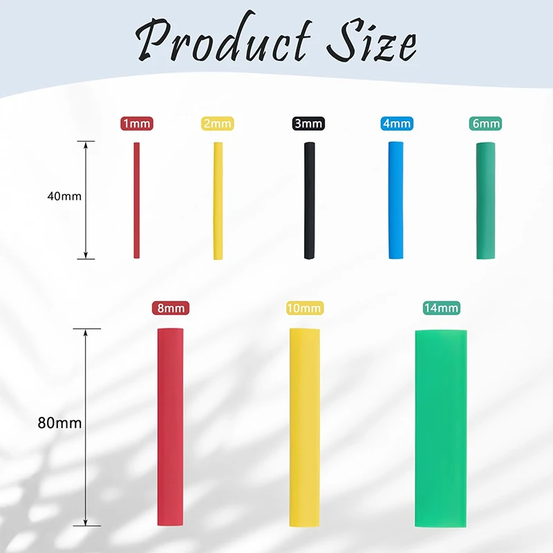 164pcs Heat Shrink Tubing Assortment 5 Colors 8 Sizes Black Red Blue Yellow Green Electrical Wire Cable Wrap Insulation Tube