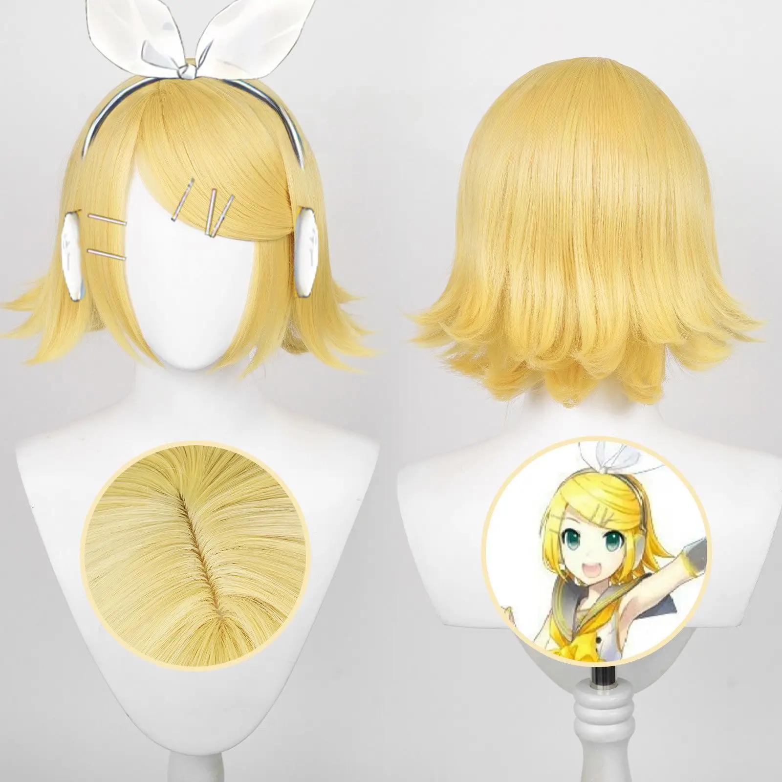 Delicate Synthetic Wig Mi-ku-Inspired Twin Siblings Cosplay Hair for Els-Rin & Els-Len Costume Roleplay Anime Party