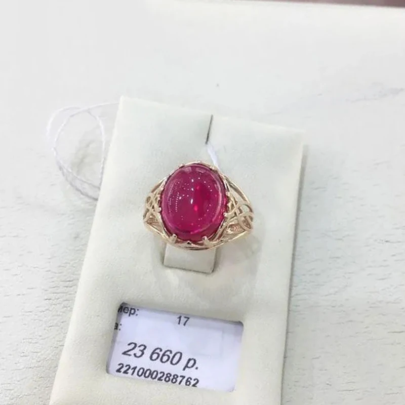 585 fioletowe złoto 14K rose inkrustowane złotem owalne ruby cabochon pierścienie dla kobiet otwarcie w stylu klasycznym urok elegancki biżuteria prezent