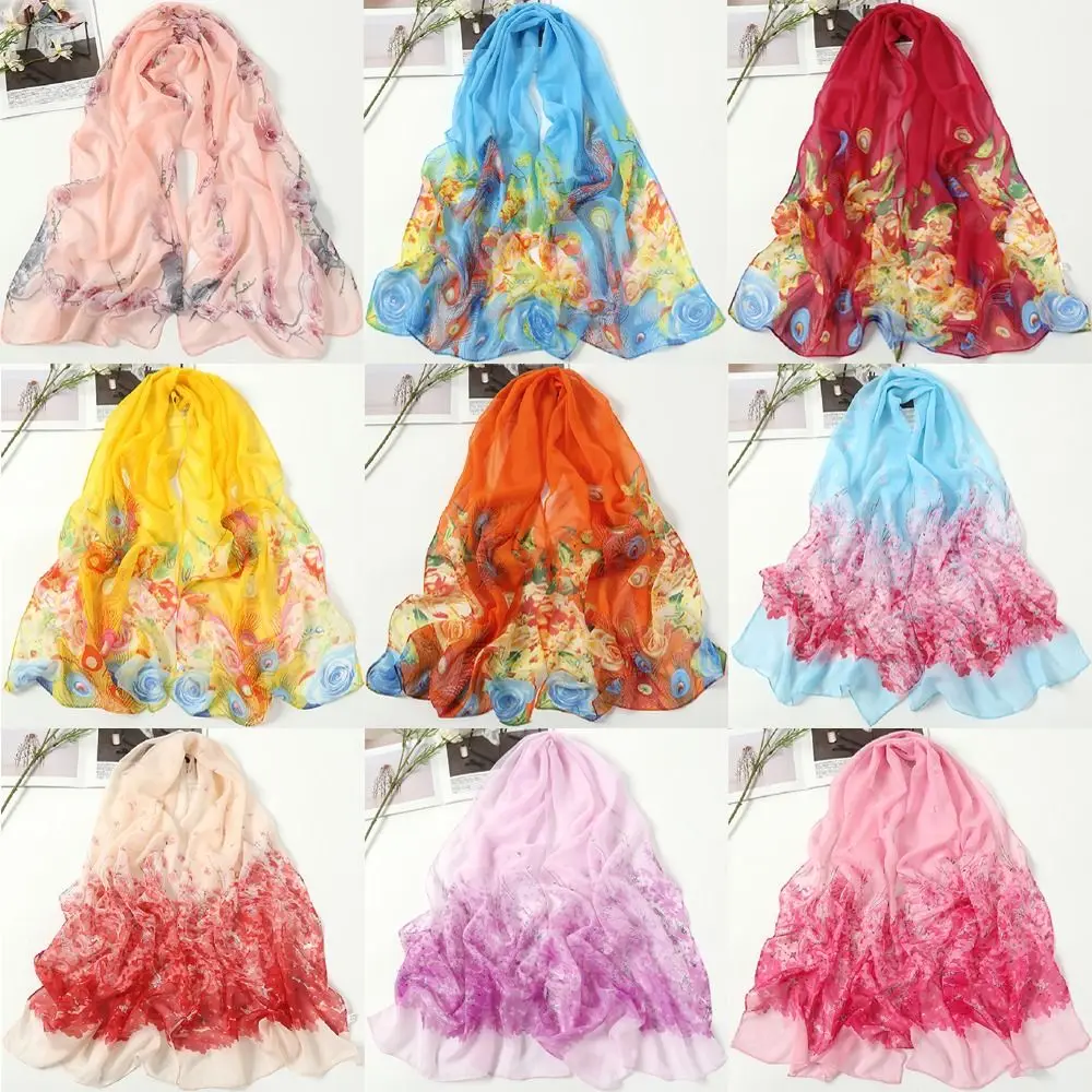 

New Floral Printing Chiffon Scarf Thin Long Shawl Silk Soft Female Wrap Shawls
