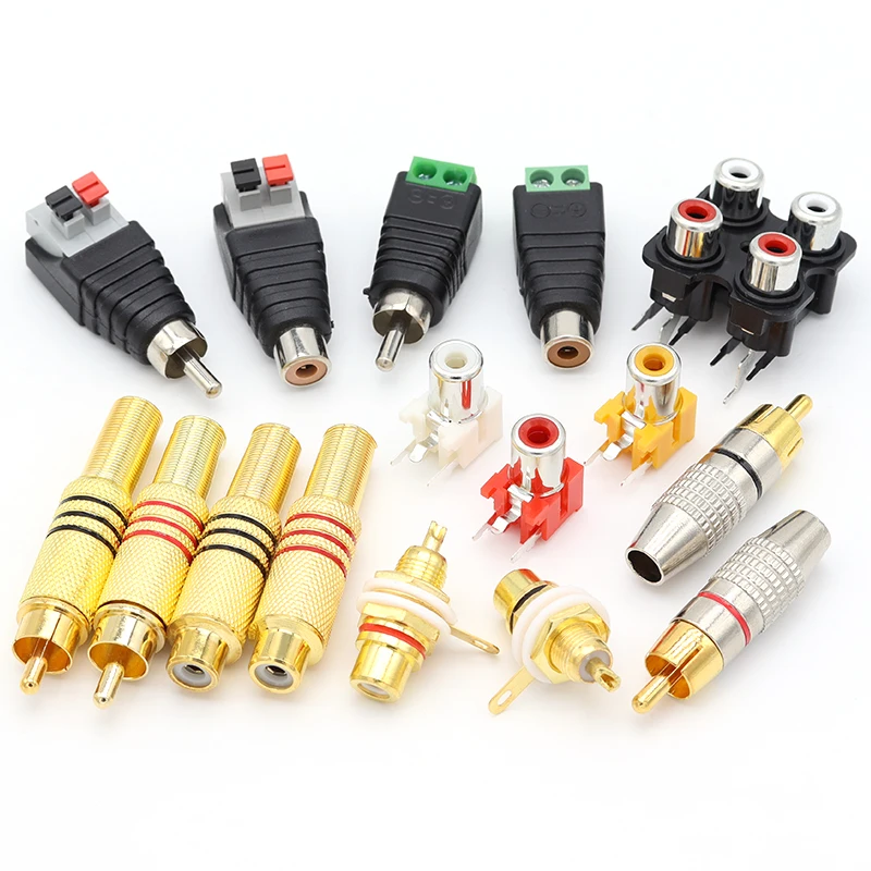 2PCS RCA Plug Male Female Connectors Audio Video Cable Speakers Adapter RCA Socket Chassis Panel Mount Audio Terminal AV Plug