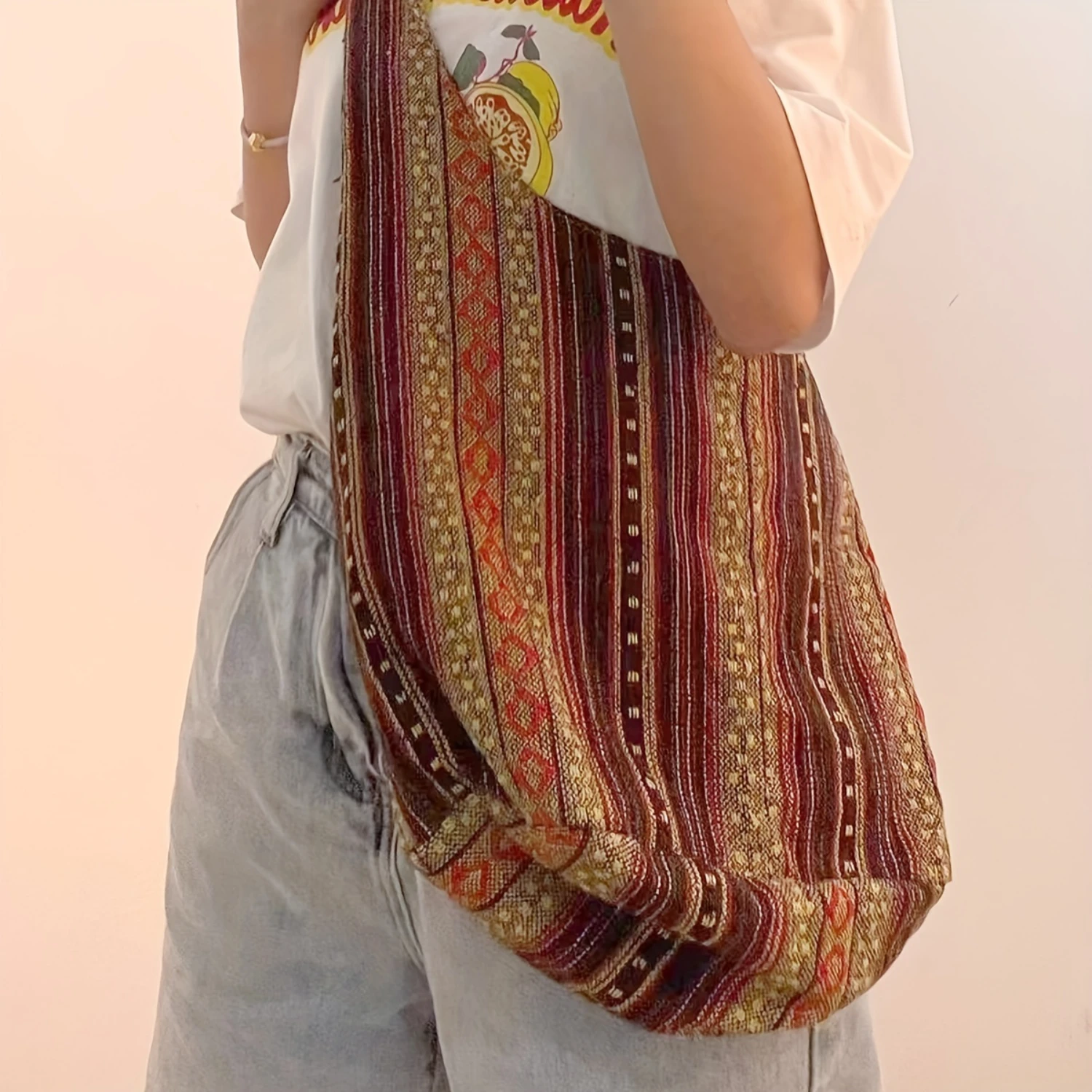 

Striped Crossbody Bag, Style Shoulder Bag, Large Capacity Canvas Travel Bag