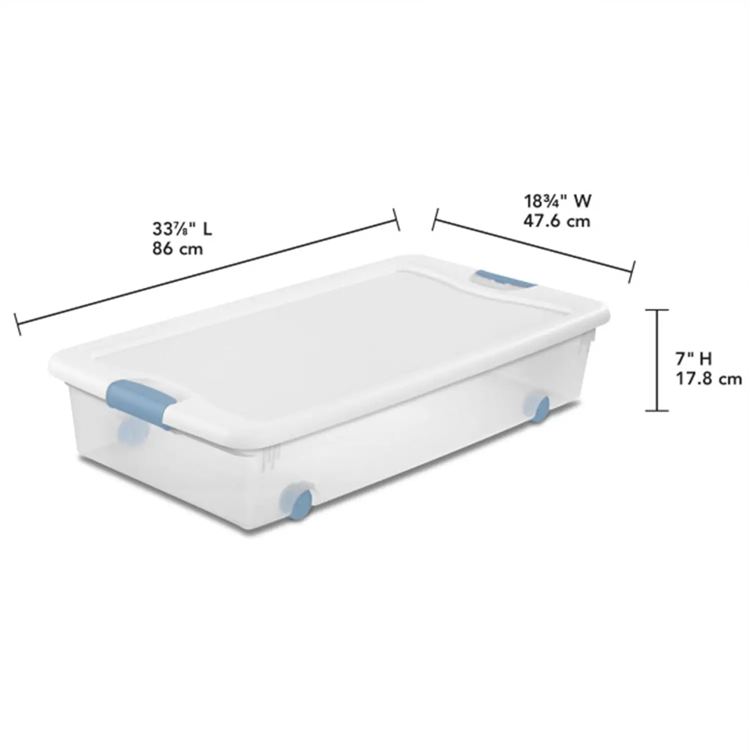 56 Qt Wheeled Latching Storage Box Stackable Bin with Latch Lid Plastic Container to Organize Shoes Under Bed, Clear with White