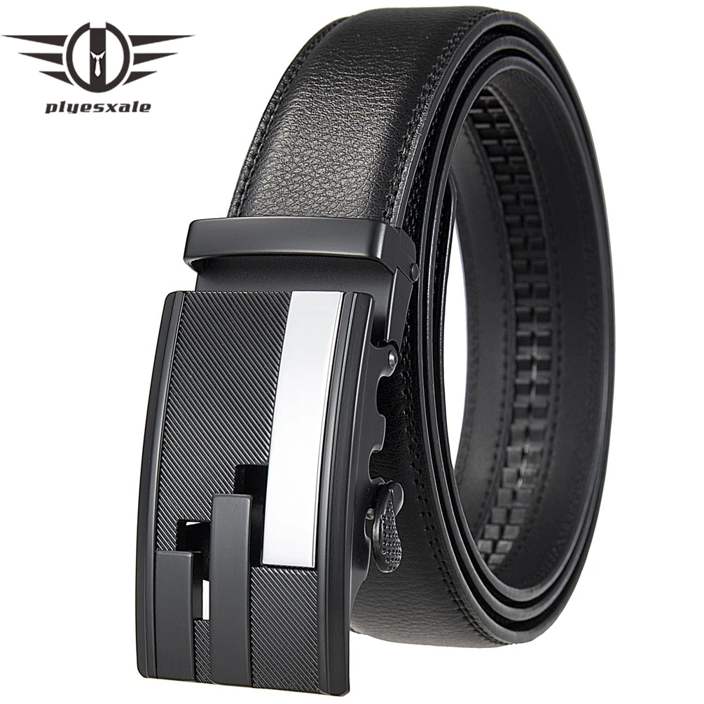 

Plyesxale Automatic Buckle Men Belt Genuine Leather Famous Brand Top Quality Mens Belts Luxury Male Casual Ratchet Belt B1337