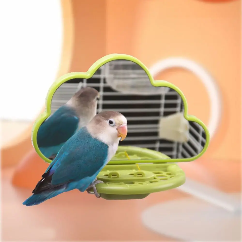 Clouds Shape Bird Mirror With Perch Save Space with Feeding Box Bird Mirror Toy Sturdy Bird Perch Stand Boredom Relief