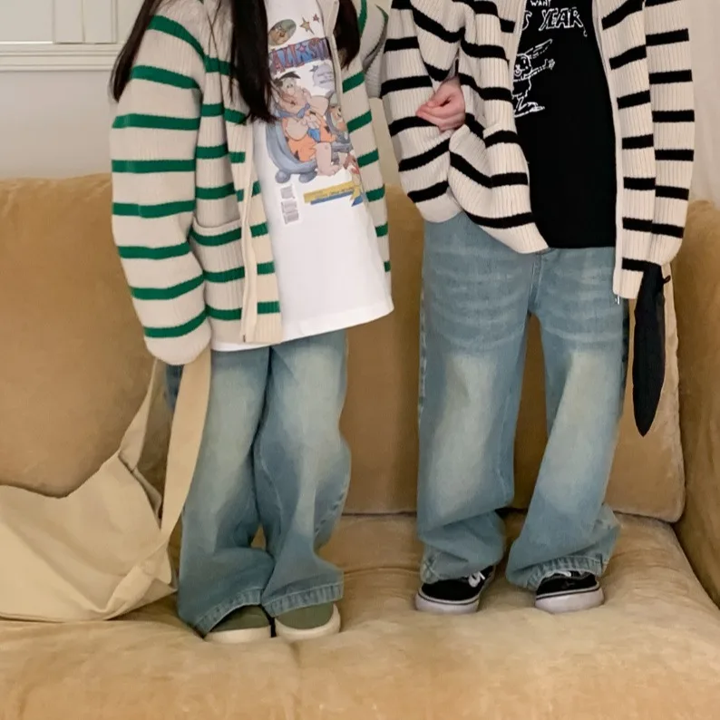 

Children Clothing Fashion Casual Wide Leg Pants 2024 Autumn New Boys and Girls Korean Style All Match Denim Straight Leg Pants
