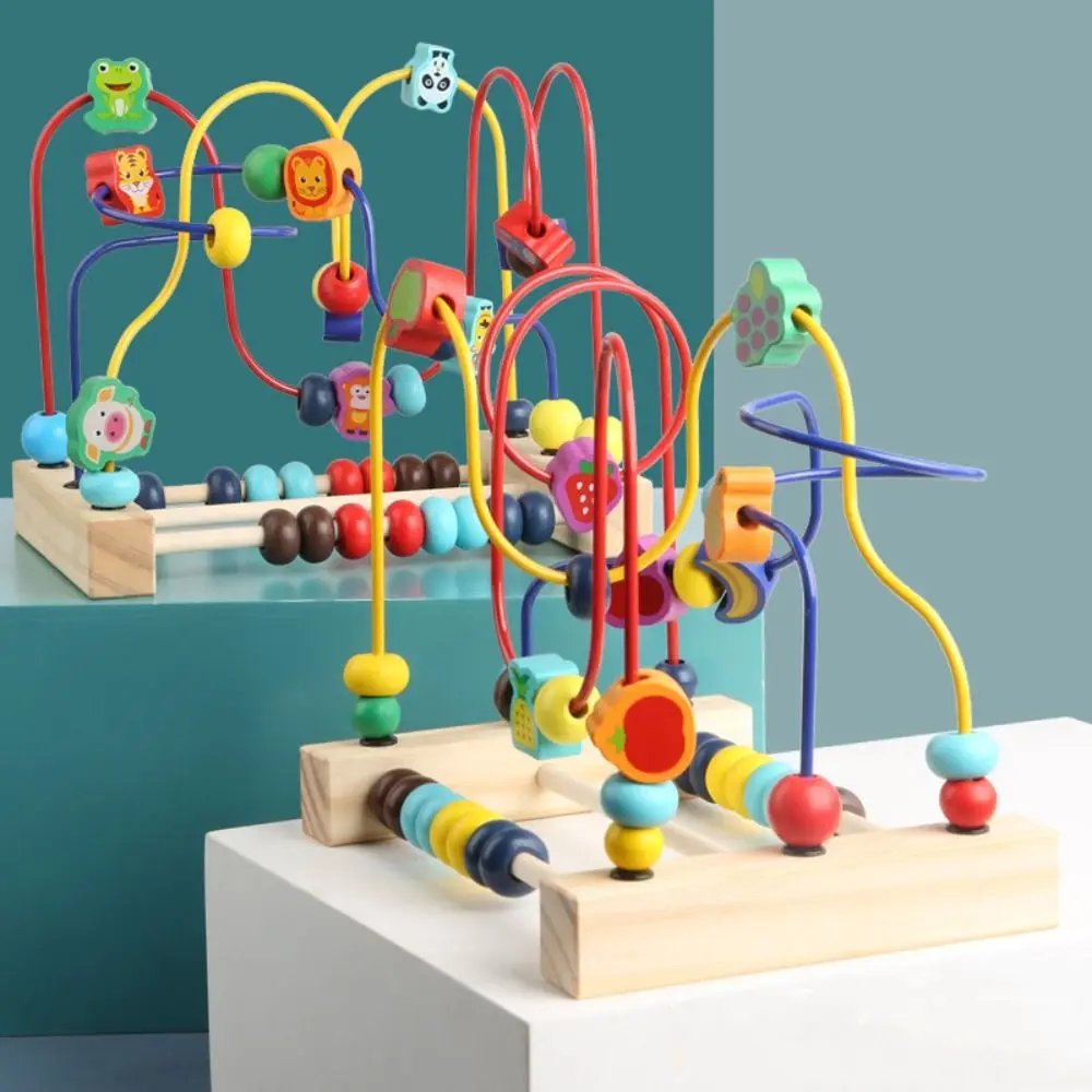 다채로운 동물 나무 장난감 나무 구슬 숫자 세기 학습 구슬 미로 수학 퍼즐 모양 원형 조기 교육 장난감