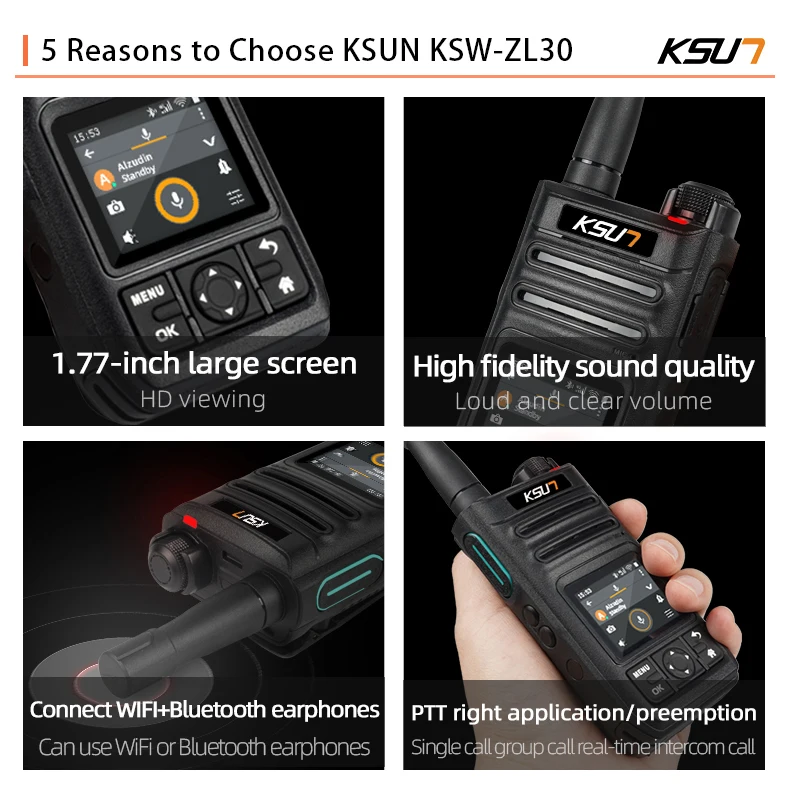 KSUN ZL30 双方向ラジオ グローバル GPS Woki Toki Wifi Bluetooth Sim カード モバイル トランシーバー 4g ZELLO アプリと互換性あり