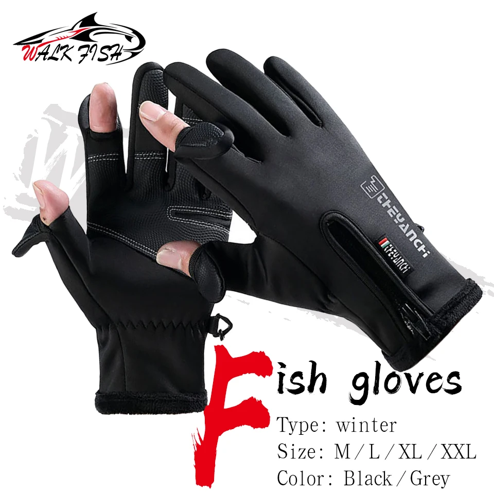 AliExpress UK WALK FISH Cycling Gloves Men Winter Two Fingers Exposed Sports Touch Screen Fleece Thickened Fishing Warmth Skiing Waterproof