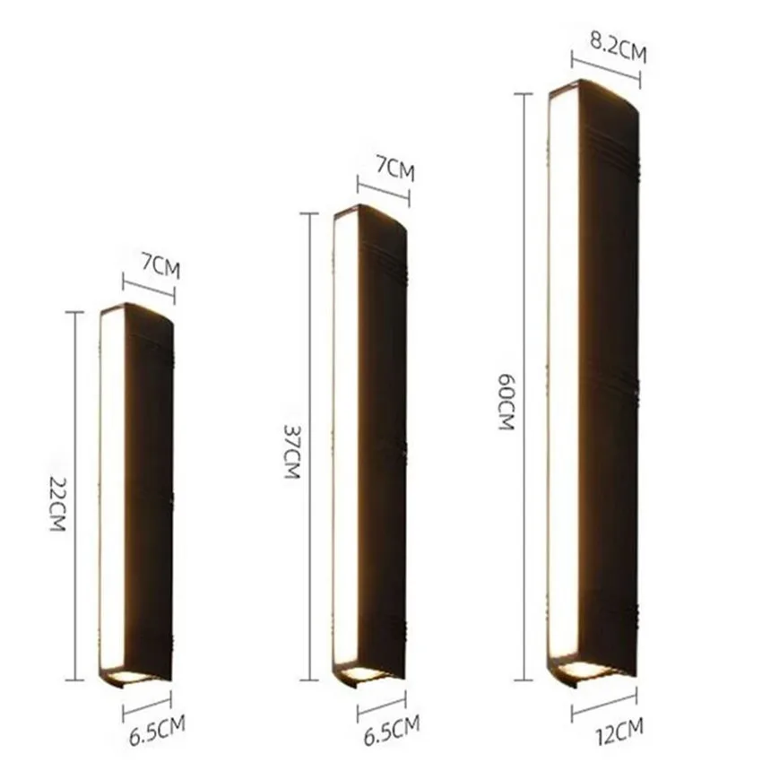 Outdoor Waterproof Wall Lamps Strip Aluminum Wall Lights LED Black Wall Lamp Bedroom Exterior Outdoor Lighting Fixtures