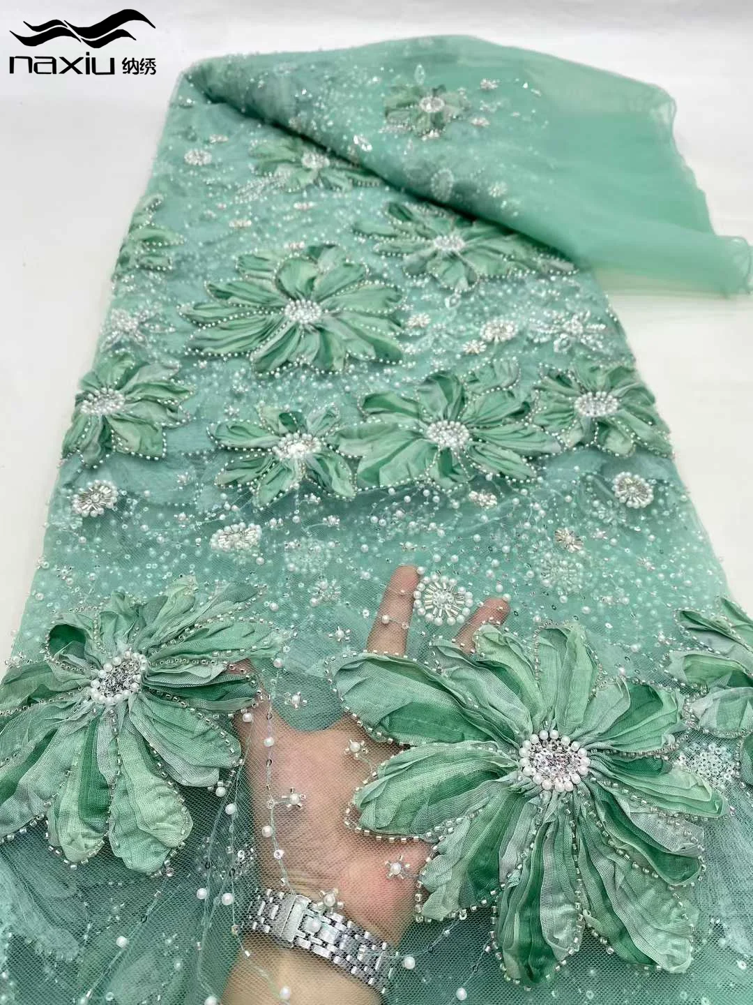 

Madison French Mesh With Sequins African Fabric Lace High Quality 2026 Lace Fabrics 5 Yards Beaded French Mesh For Sewing Dress