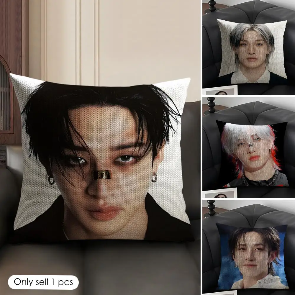 Korean Singer Rapper B-Bang Chan Cushion Cover Organic Linen Square Pillow Case Durable Non-Allergenic And Kind To Skin