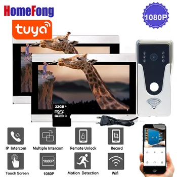 Homefong 1080p wideodomofon bezprzewodowy aparat telefoniczny do drzwi Wifi z Monitor z ekranem dotykowym wieloma systemami wykrywania ruchu Tuya