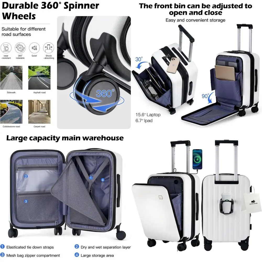 

20 Lightweight Hardside Expandable Carry-On Luggage with Spinner Wheels, TSA Lock, USB Port, and Cup Holder