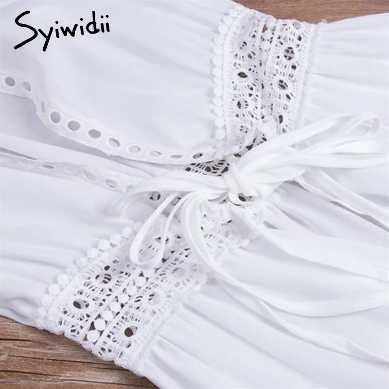 Sexy encaje ahuecado cubrir Ups para traje de baño mujeres cuello en V encaje hasta manga corta playa cubrir hasta 2025 nueva ropa de playa Bikini cubrir