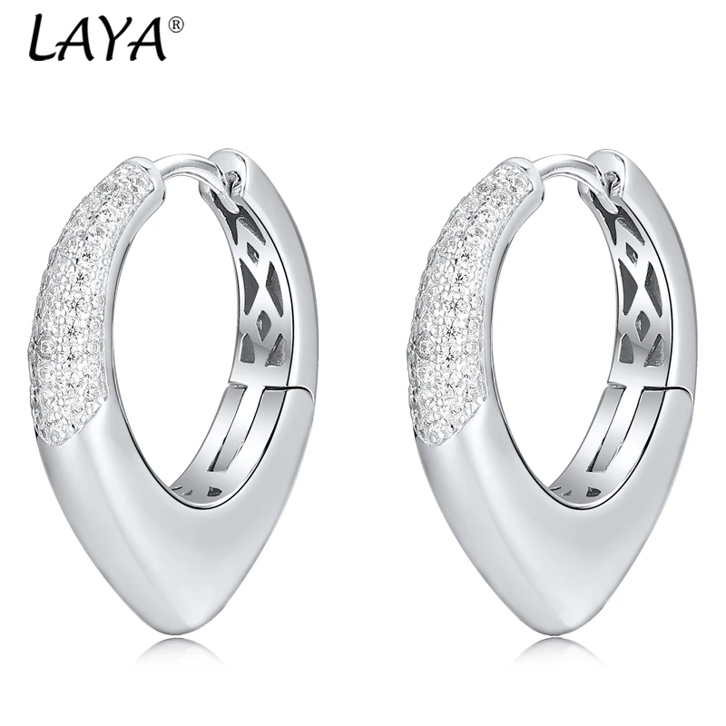 

LAYA 925 Sterling Silver Minimalism Oval Circle Clip Earrings Zircon for Women Trendy Diamond Earring Fine Jewelry Birthday Gift