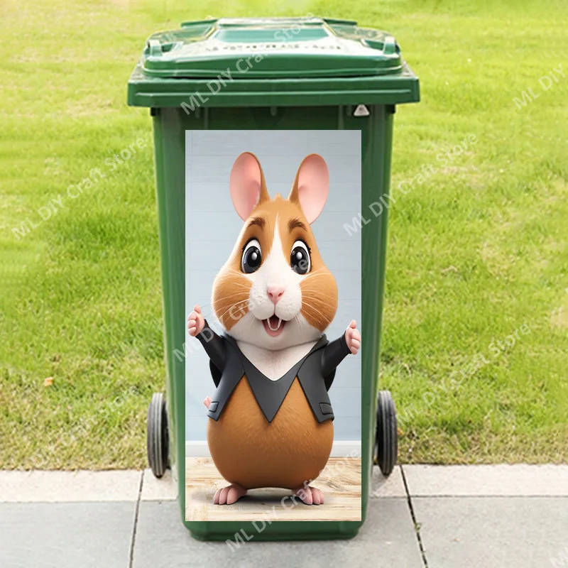 New Cute Animals Trash Can Sticker Removable Waterproof Outdoor PVC Natural Hamster Smiling Cat Exterior 240l Decorations