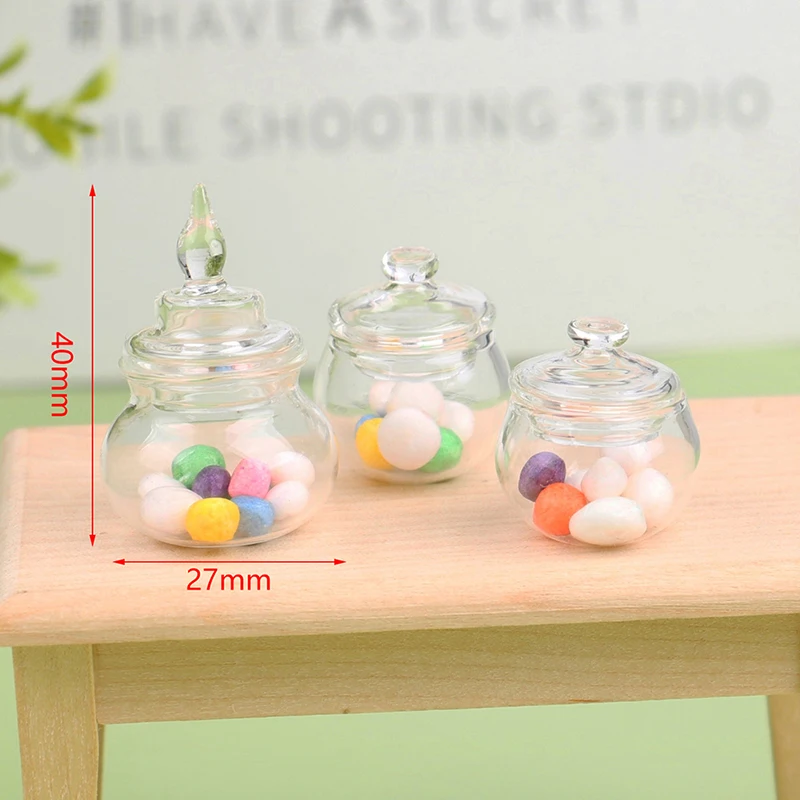 1Pc 1:12 Dollhouse Mini Glass Jar Candy Bottle Storage Tank Tiny Vial Wishing Bottle Kitchen Home Decor Toy