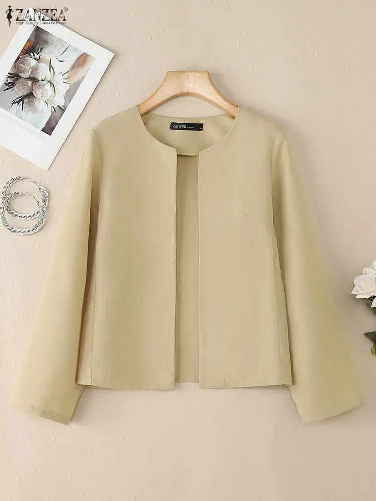 

Women's Elegant Chic Lightweight Blazer 2025 Autumn Long Sleeve O-Neck Open-Front Solid Color Outerwear ZANZEA Office Lady S-3XL