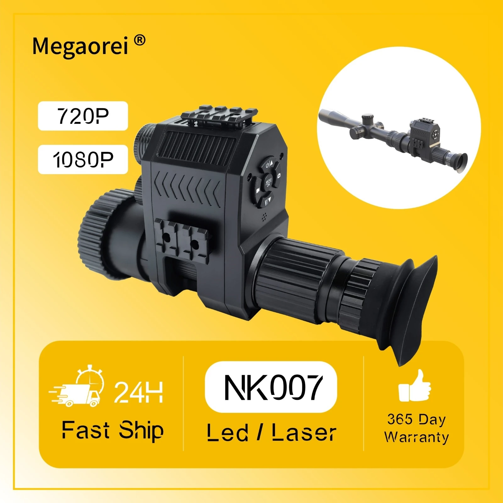 

Megaorei Night Vision Riflescope Monocular 200-400M Infrared AI Zoom Camera Photo Video Multiple Language LED/Laser for Hunting