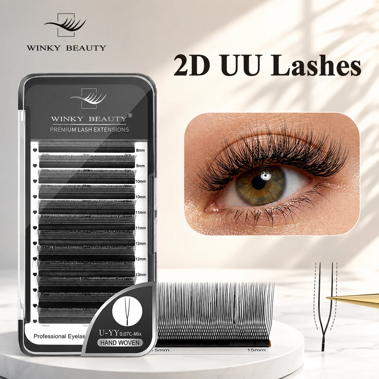 winky beauty U Shape YY Lashes Extensions 2D UU Eyelashes Premium Soft Natural Fans Cluster Curl C/D False Lashes Make up Tools