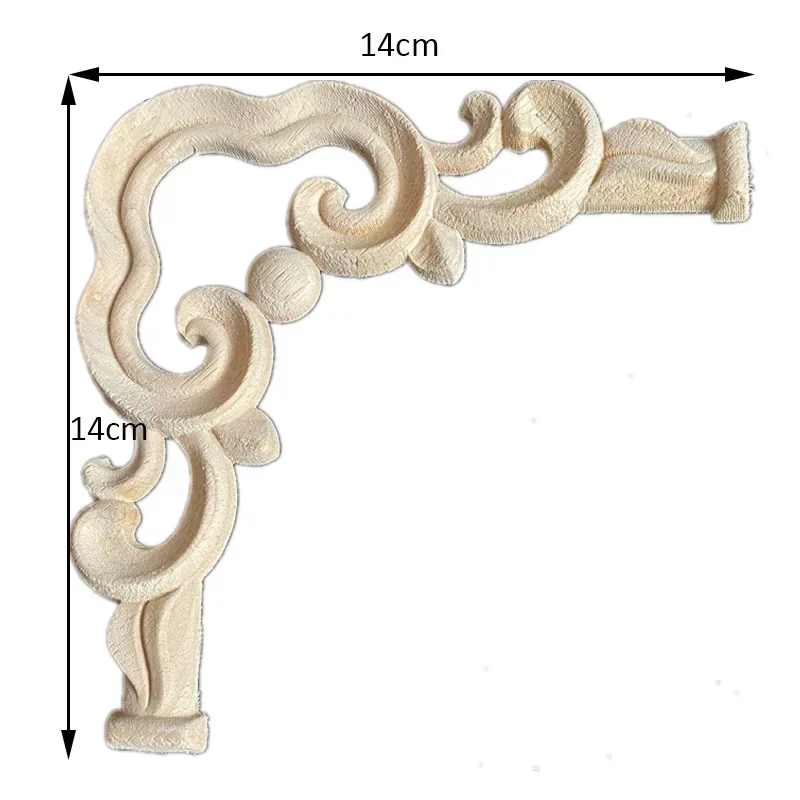 14cm Vintage Floral Wood Carved Corner Applique Wooden Carving Decal for Furniture Cabinet Door Frame Wall Home Decor Crafts