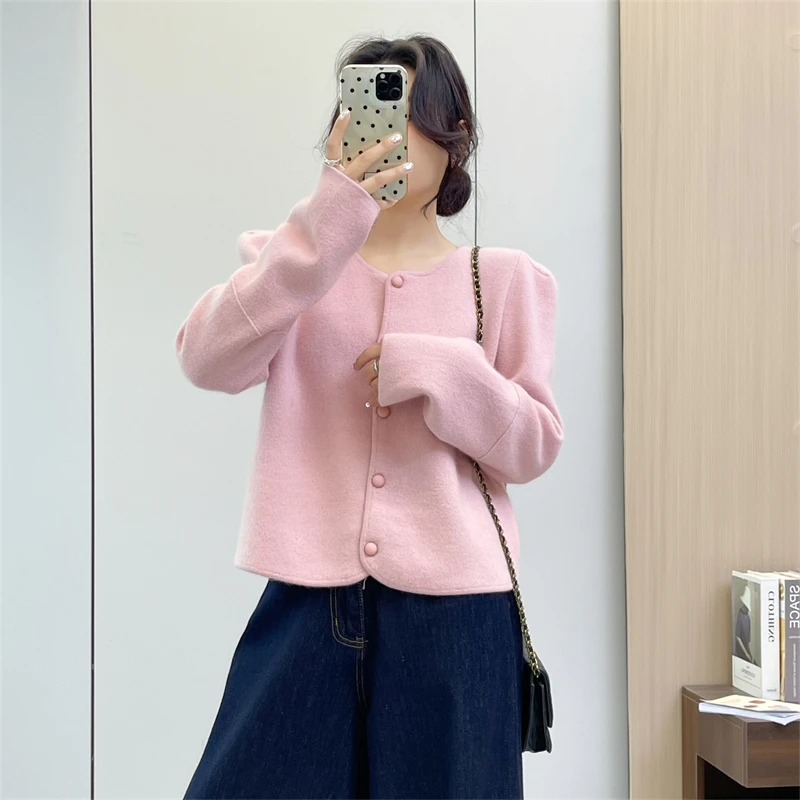 เสื้อสเวตเตอร์ถักไหมพรมแบบลำลอง แขนยาว ทรงหลวม สไตล์คาร์ดิแกนเปิดหน้า สำหรับผู้หญิง แฟชั่นฤดูใบไม้ร่วงและฤดูหนาว แบรนด์ Huige