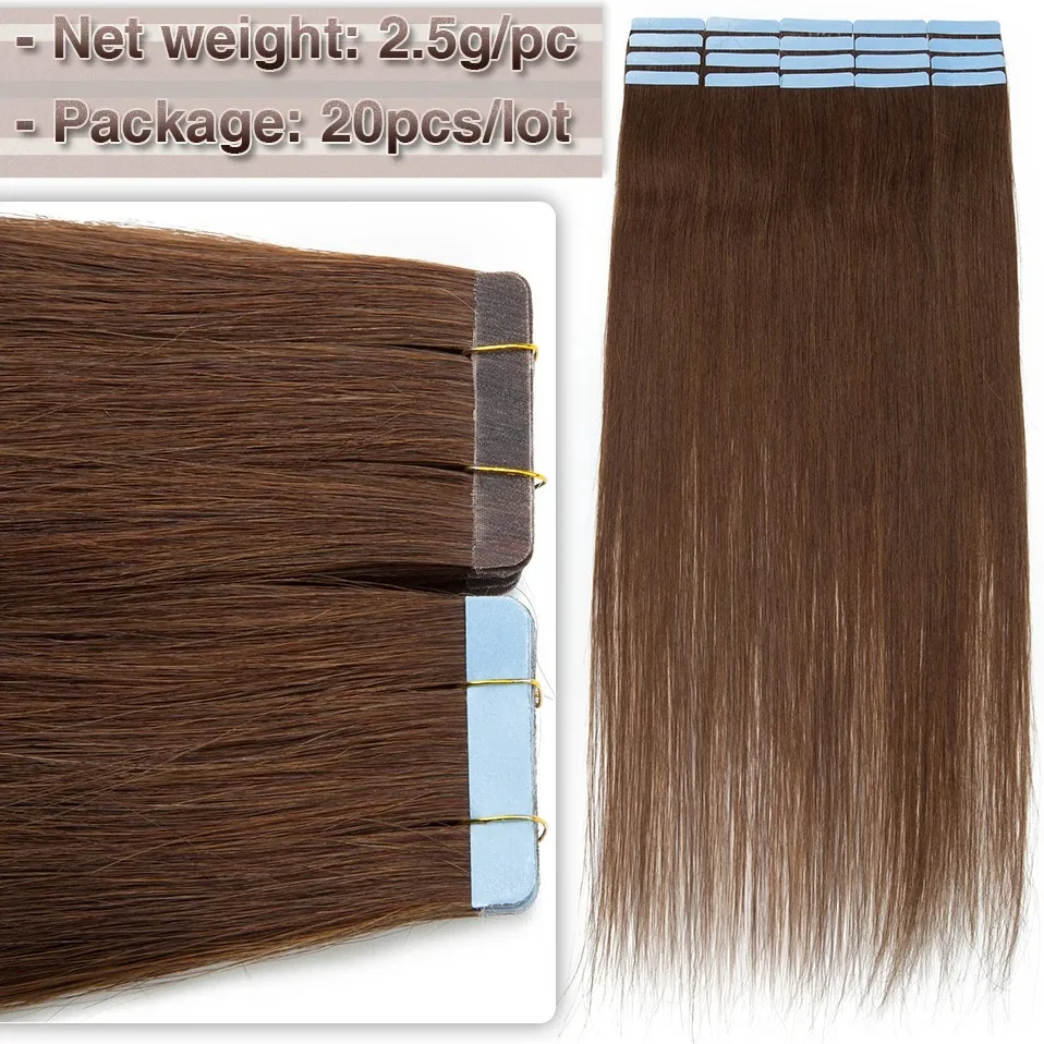 DESHI Tape in Hair Extensions Human Hair Real Natural Remy Hair Straight Seamless Skin Weft For Women Balayage 20Pcs Long Hair