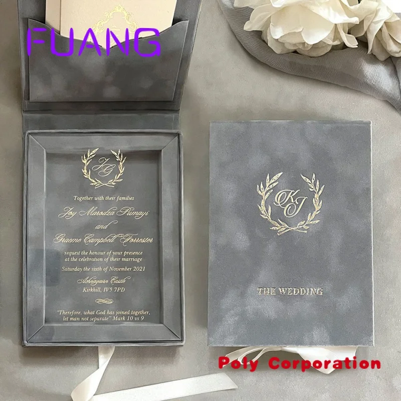 Clear Acrylic Invitation Cards Cardboard Box Black Velvet Box with Custom Logo