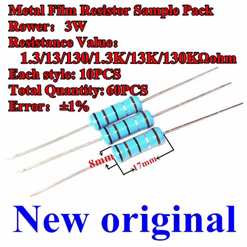 

New Original Metal Film Resistor Sample Pack 1% 3W / 1.3/13/130/1.3k /13k/130k Ω OHM Colored Rings