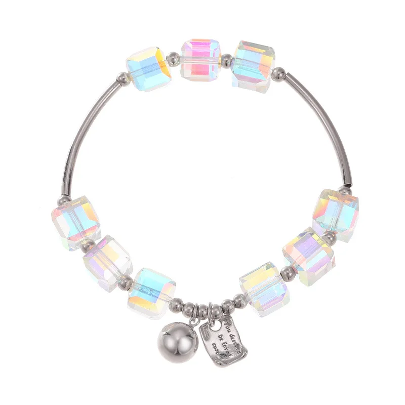 

Color gradual change sugar cube crystal bracelet women fashion personality lucky aurora square bracelet