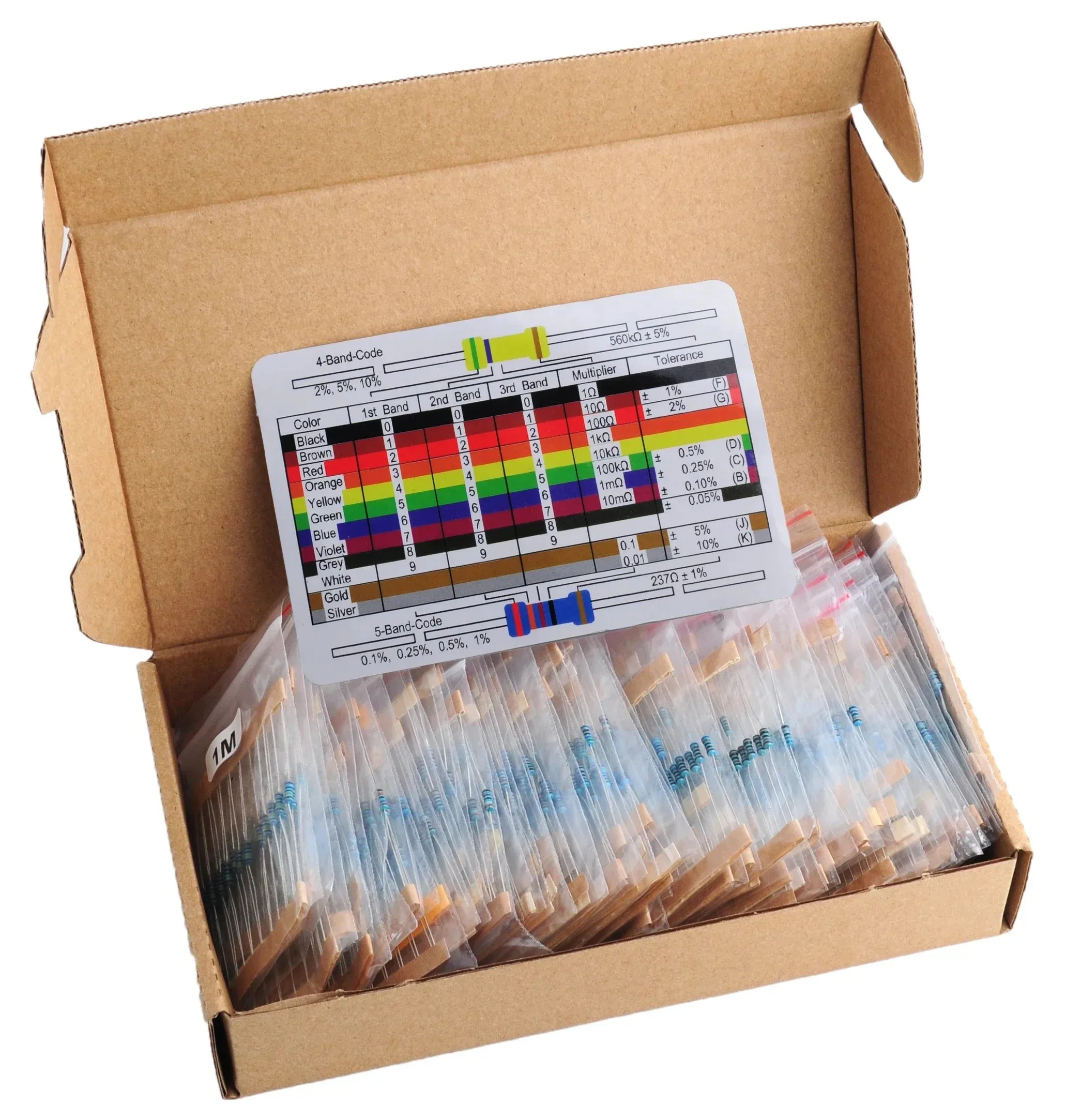 

1460pcs/lot 1/4W Metal Film Resistor Variable Kit Resistance 1% Precision 73 Values 1K 10K 220ohm 100ohm Resistors