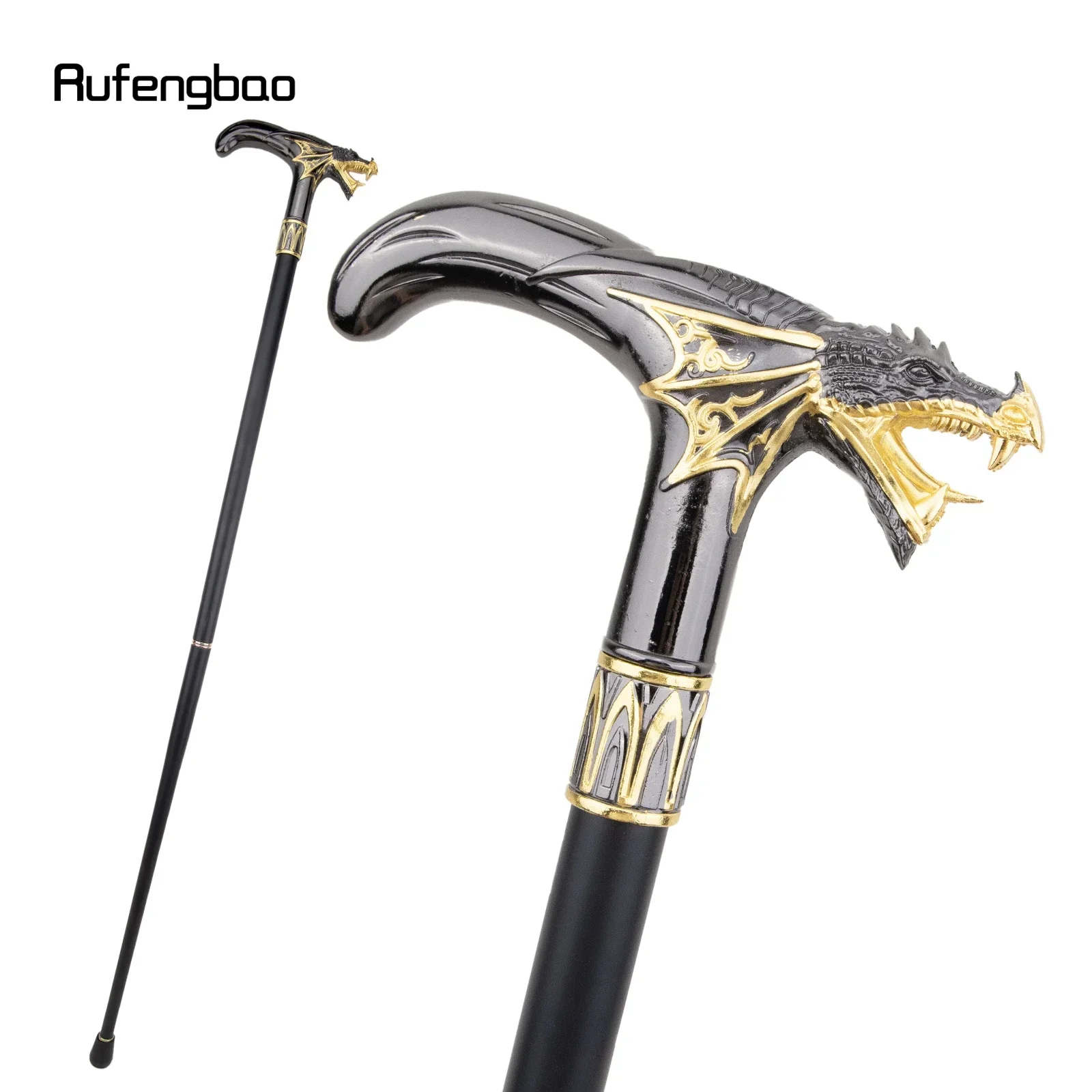 Black Golden Dragon Head Fashion Walking Stick Decorative Cane For Halloween For Cosplay And Parties, For Cosplay & Party