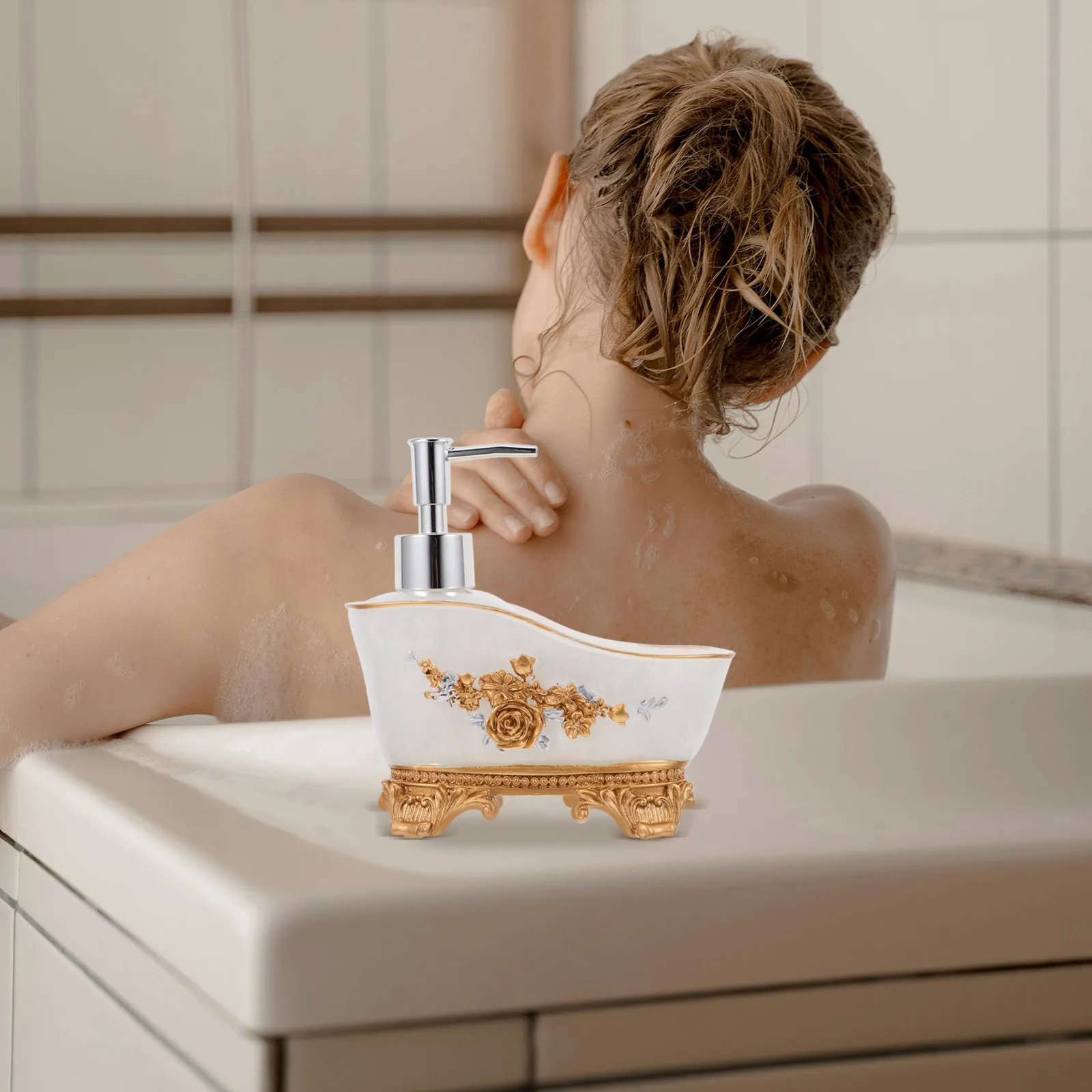 

Bathtub Lotion Bottle Refillable Vintage European Style Pump Dispenser for Shampoo Conditioner Body Wash Bathroom Accessories