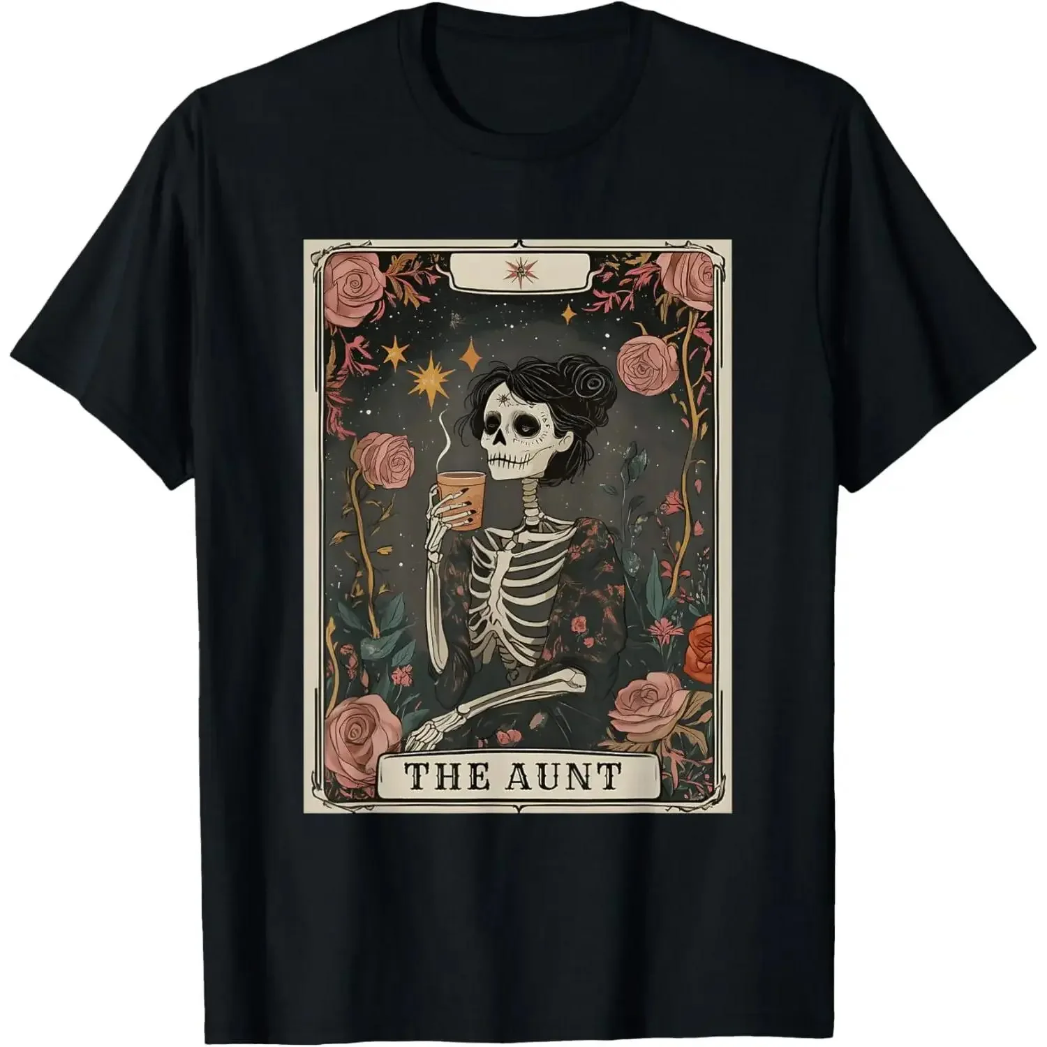 Unisex-T-Shirt „Die Tante“ mit Tarotkarten-Motiv, Skelett-Design, für Frauen, Kaffeeliebhaberinnen