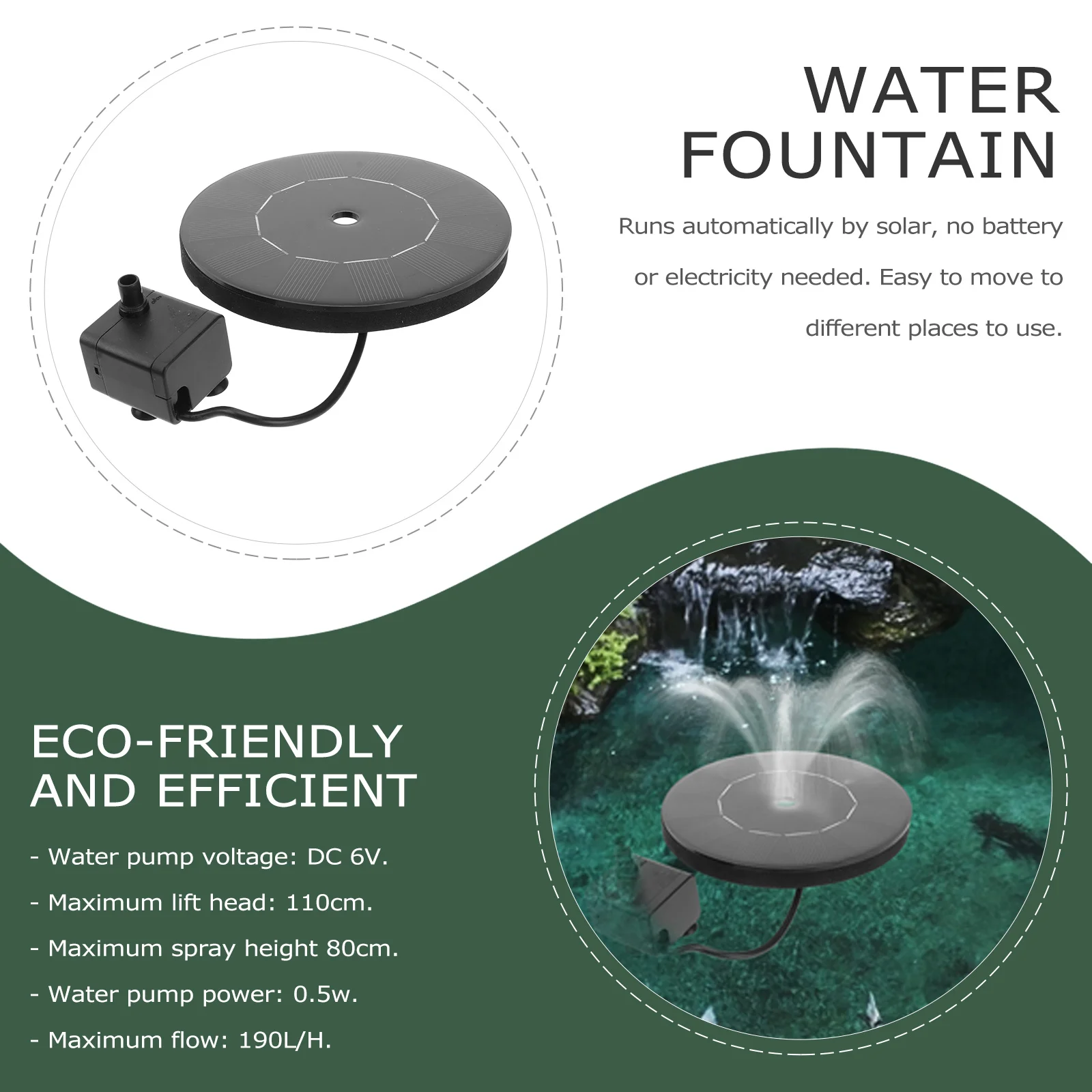 Pompe de fontaine à énergie solaire, pour jardin, étang, bain d'oiseaux, caractéristique d'eau flottante, Filtration multicouche, aucune électricité nécessaire