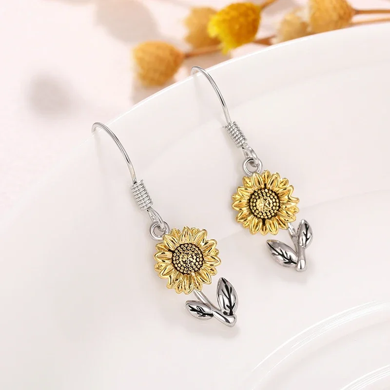 CAOSHI Unique Appearance Dangle Earrings for Women Yellow Color Sunflower Trendy Metal Accessories Party Gift Beautiful Jewelry