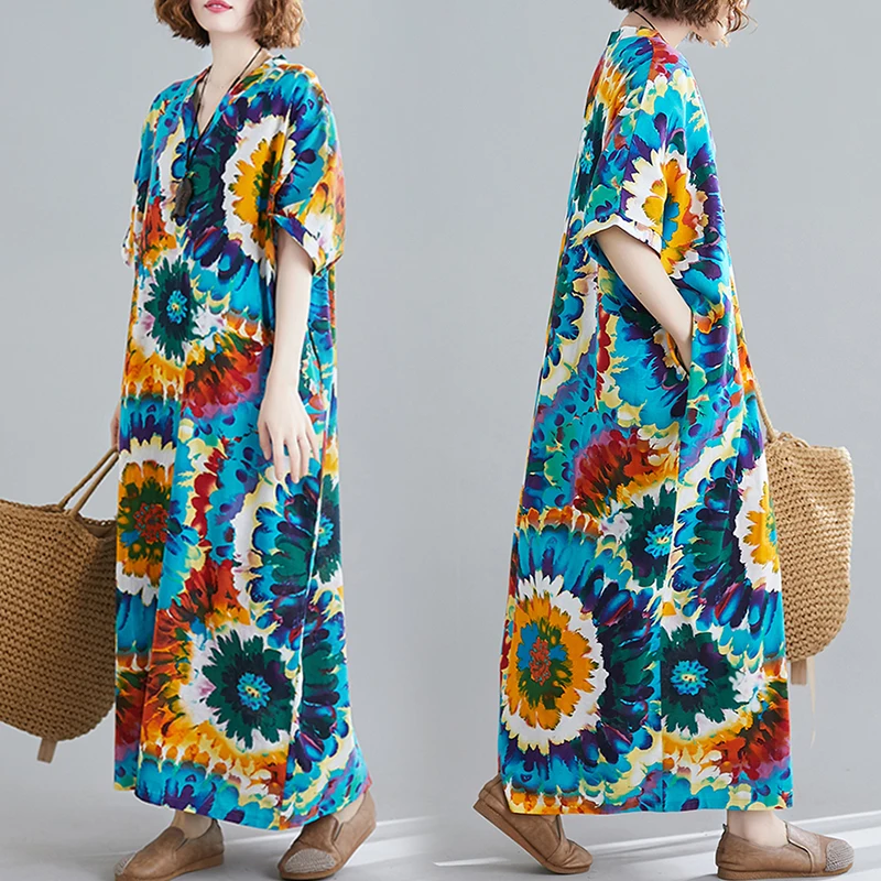 

Весна Лето Новый Sle Художественный хлопок и льняной принт ort Sve V-Ne Женский плюс размер Dr Повседневный удобный крой Dr