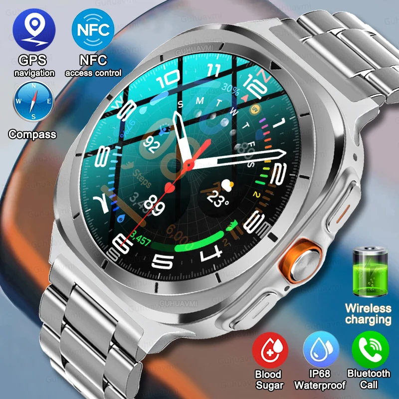 Amoled Bildschirm 47mm Uhr 7 Ultra Smart Watch Serie 8 NFC kabelloses Laden Bluetooth Call GPS Smartwatch für Galaxy Apple iOS